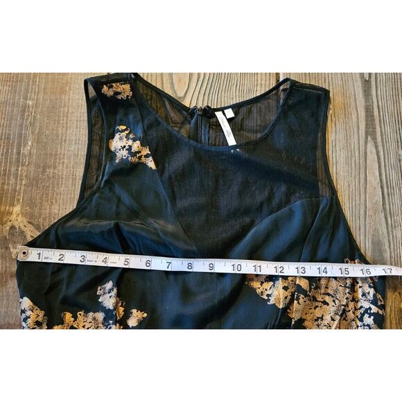 Petticoat Alley Women Dress Medium Black Mesh Silk Gold Metallic Sleeveless Mini - Picture 9 of 11